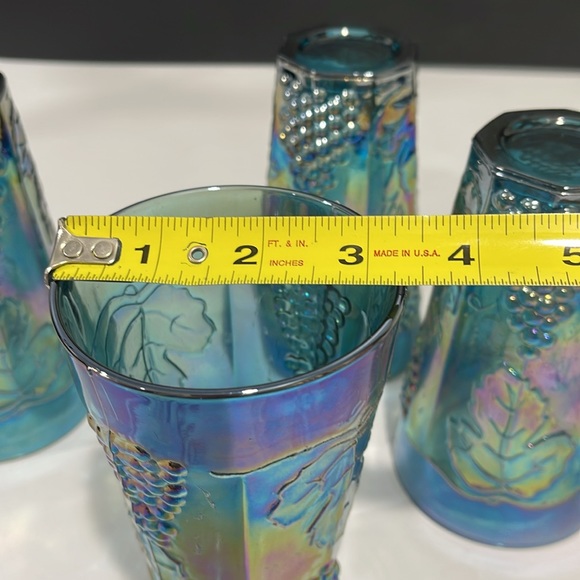 Indiana Glass Iridescent Blue Carnival Harvest Grape Tumblers Vintage Set of 4 - Picture 11 of 14